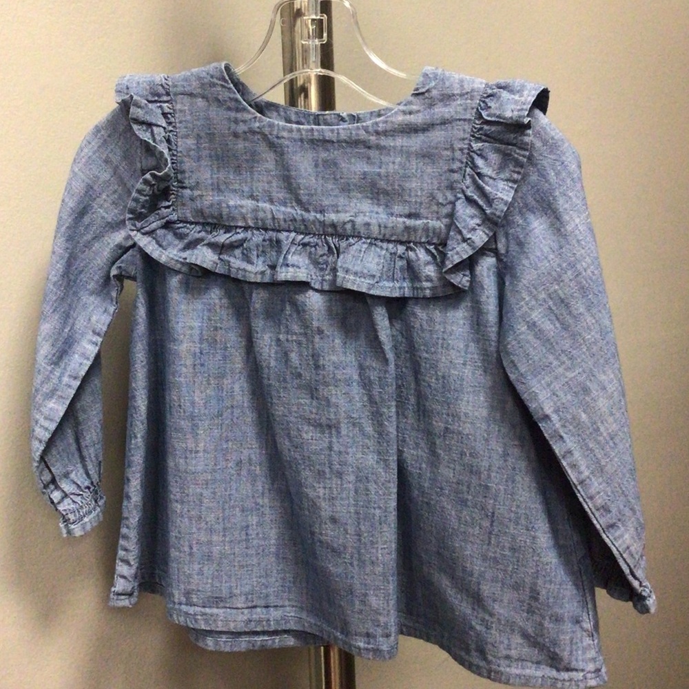 Ralph Lauren Long-Sleeve Ruffle Chambray Top - Blue